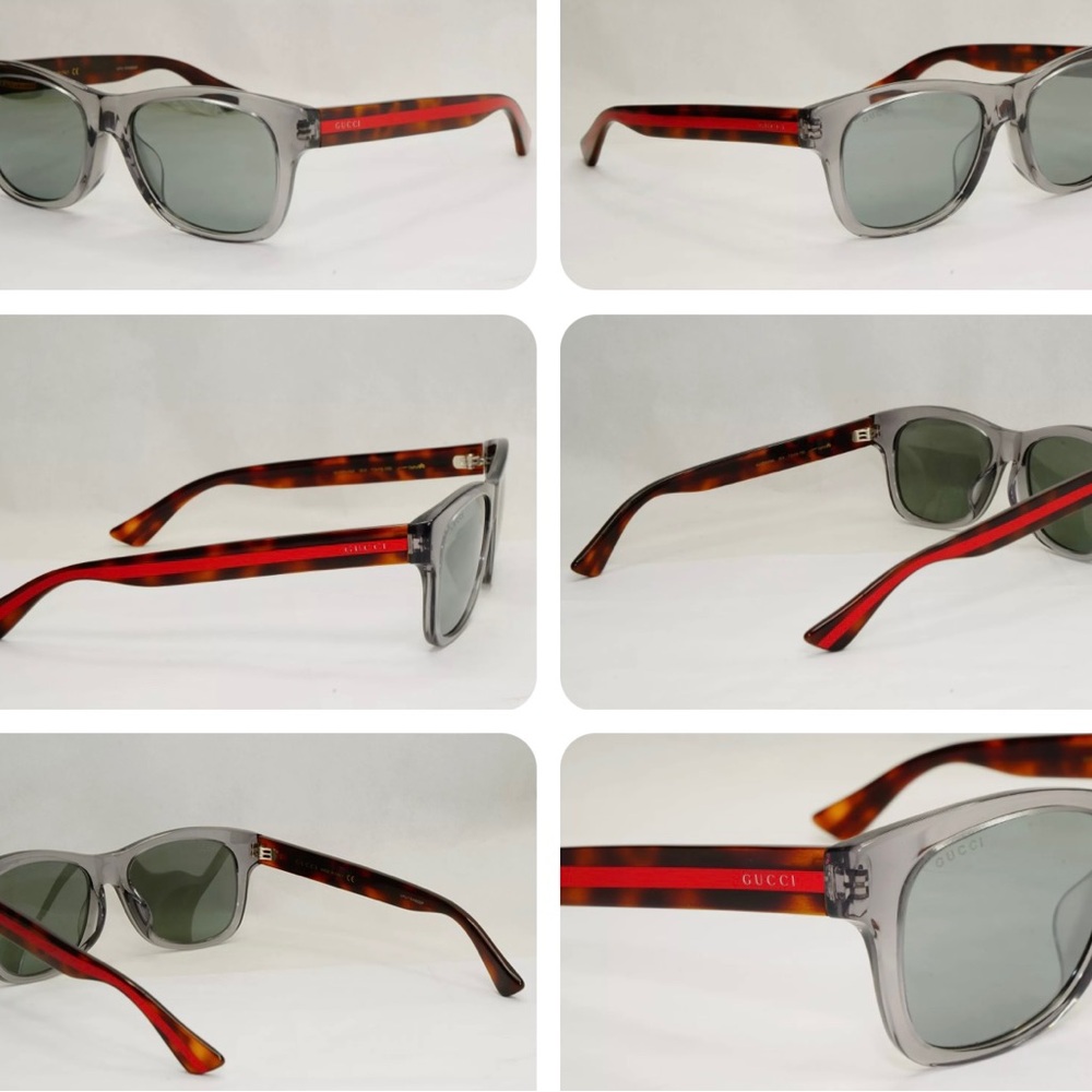 GUCCI GREY TRANSPARENT FRAMES WITH GUCCI COLORS ON ARMS WITH GREY MIRROR LENSES - Picture 6 of 16
